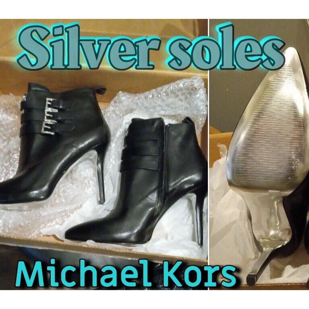 Michael Kors Black High Heel Booties, Boots, Sz 8, Shiny Silver Soles! - New!